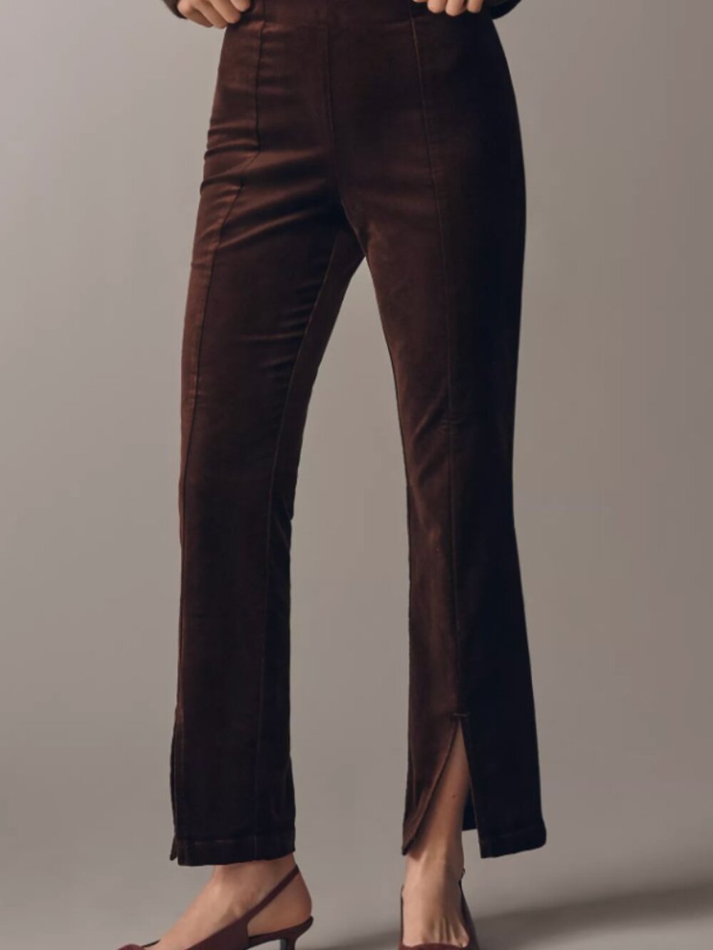 Maeve Velvet Front Split Skinny Pants S Brown High-Rise
